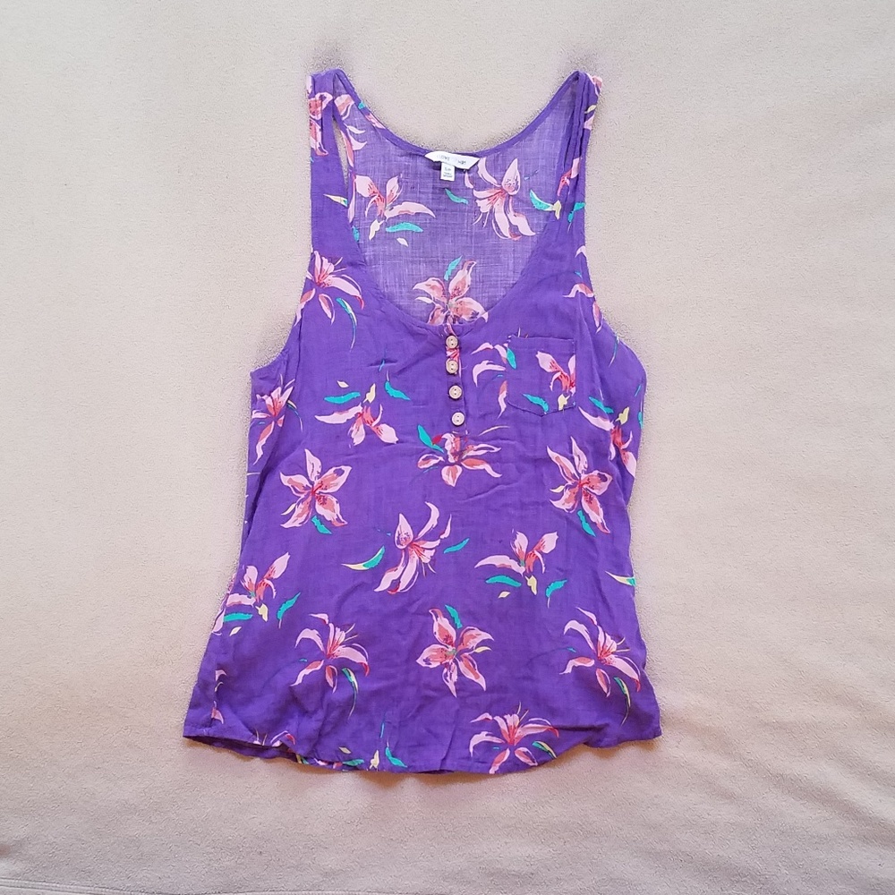 Purple Tropical Floral Tank Top small